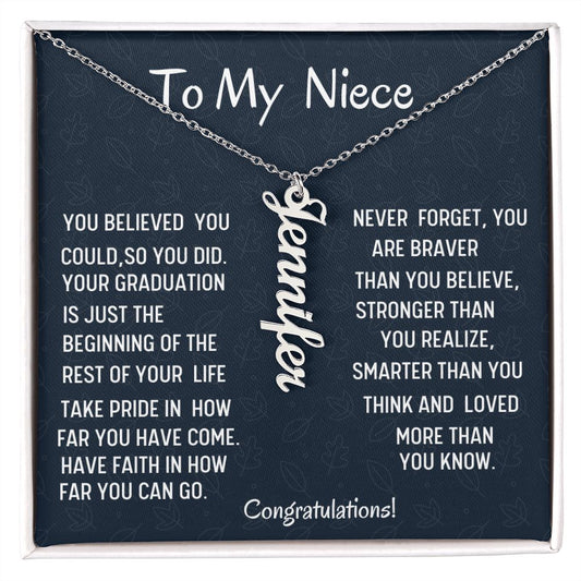 To My Niece Vertical Name Necklace, Graduation Gift For My Amazing Niece, Birthday Gift For Nice, Aunt To Niece Jewelry Gift.