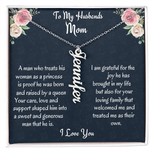 To My Husband's Mom Vertical Name Necklace, Birthday Gift For Husband's Mom, Wedding Anniversary Gift, Mothers Day Gift, From Bonus Daughter.