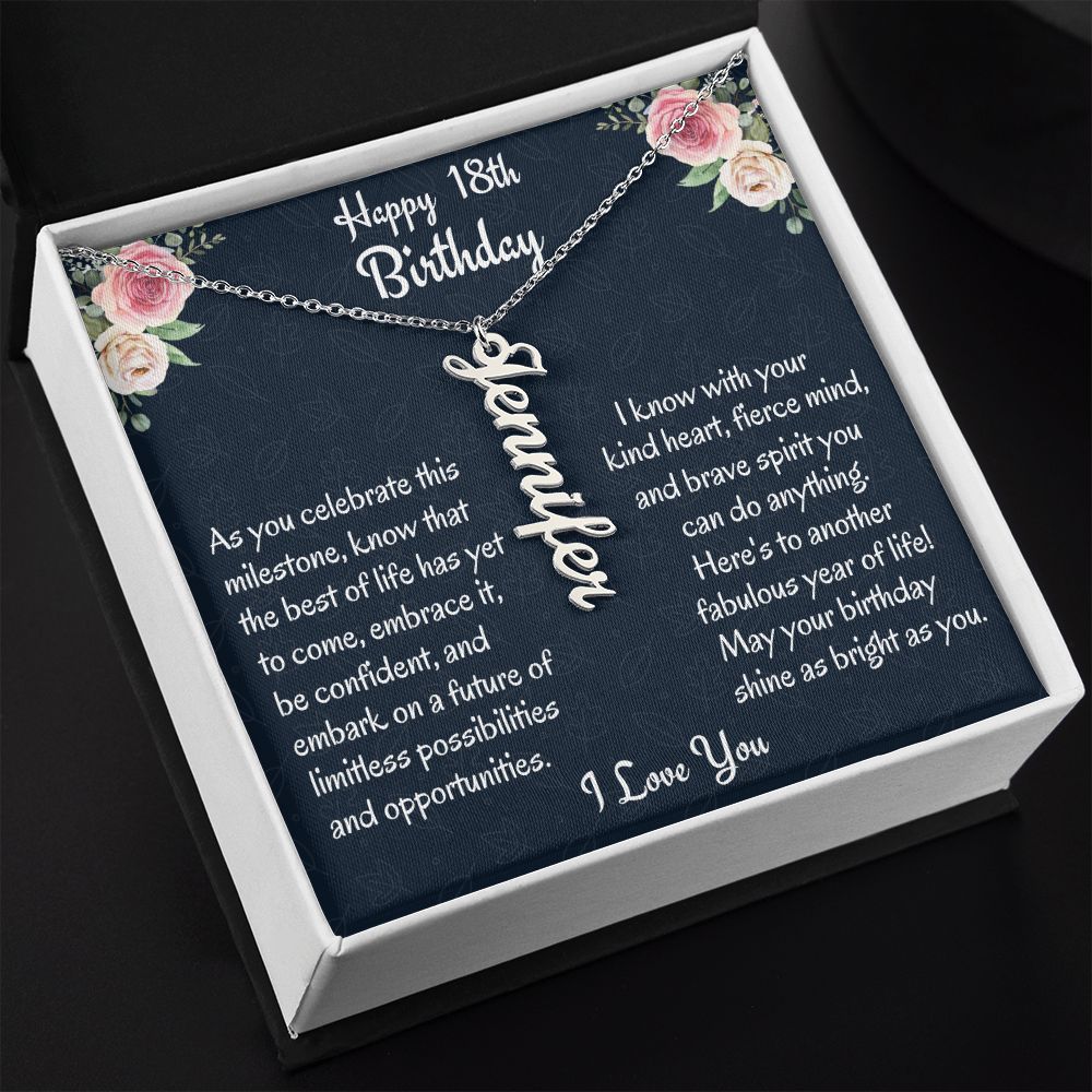 Happy 18'th Birthday Custom Name Necklace, Personalized Vertical Name Necklace, Birthday Gift For Her, Unique Jewelry Gift, Meaningful Gift.