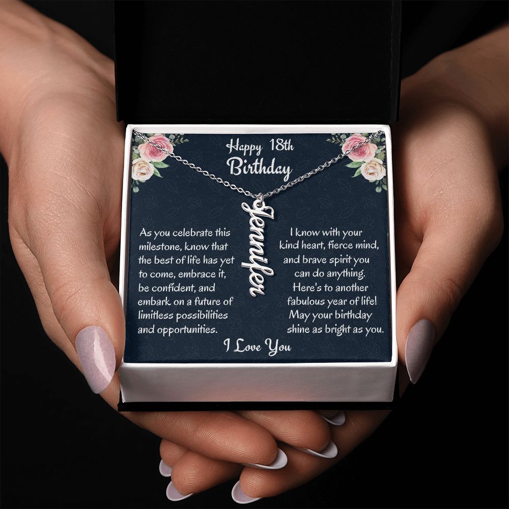 Happy 18'th Birthday Custom Name Necklace, Personalized Vertical Name Necklace, Birthday Gift For Her, Unique Jewelry Gift, Meaningful Gift.