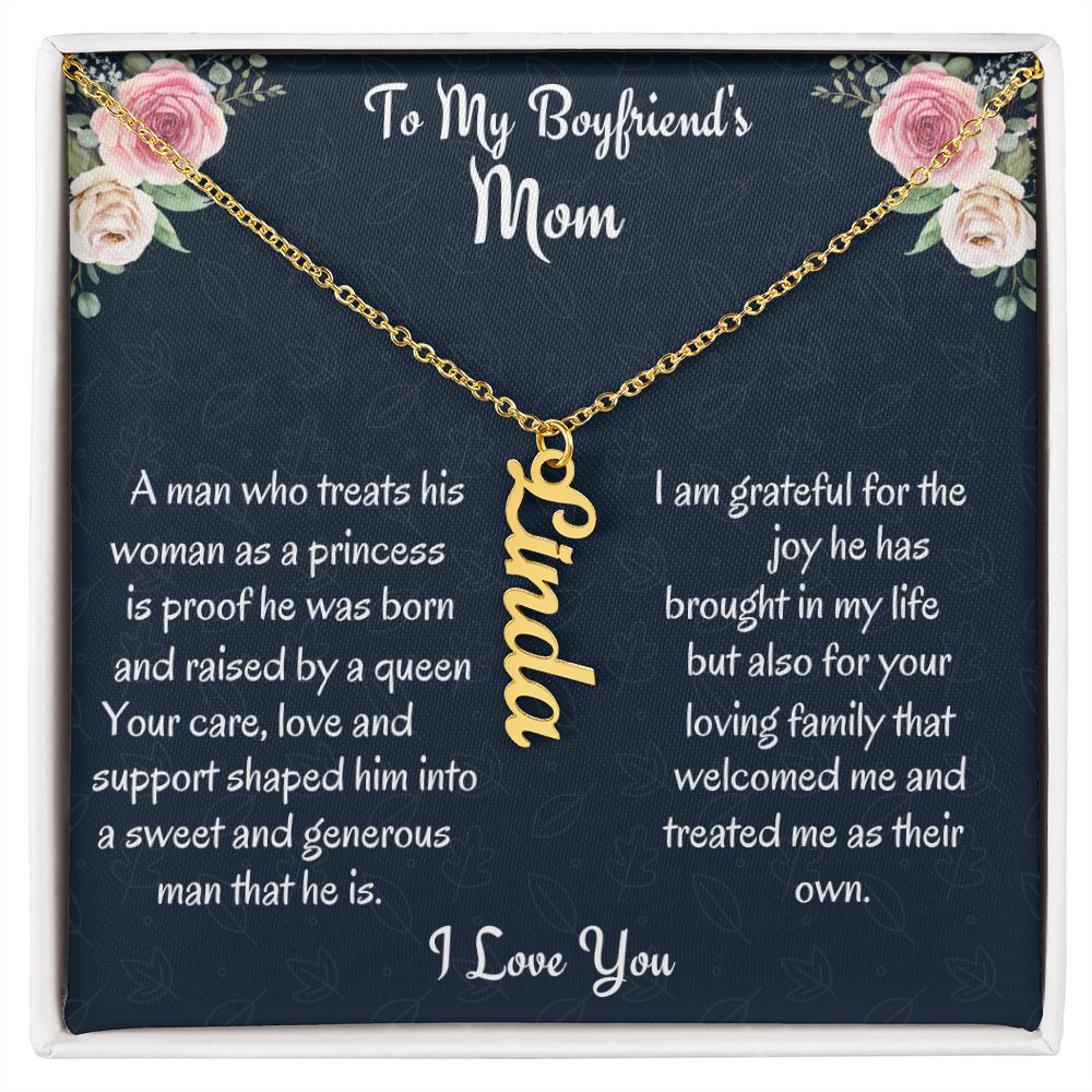 To My Boyfriend's Mom Vertical Name Necklace, Birthday Gift For Boyfriend's Mom, Wedding Anniversary Gift, Mothers Day Gift, From Bonus Daughter.