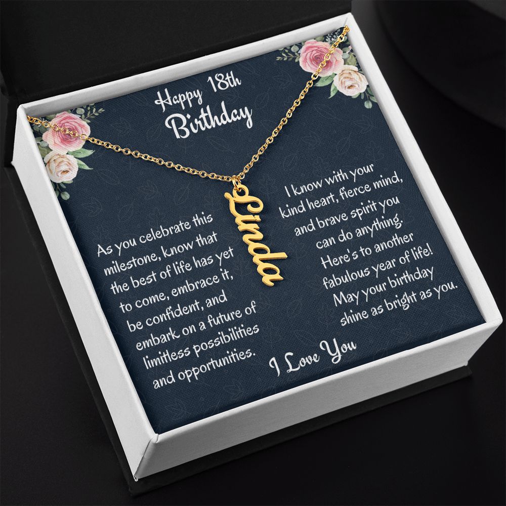 Happy 18'th Birthday Custom Name Necklace, Personalized Vertical Name Necklace, Birthday Gift For Her, Unique Jewelry Gift, Meaningful Gift.