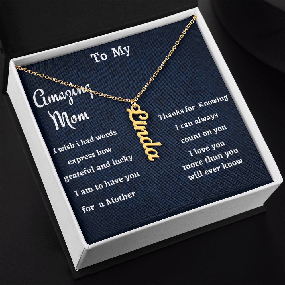 To My Amazing Mom Vertical Name Necklace, Birthday Gift For An Amazing Mother, Mothers Day Gift, Gift From Daughter,  Son To Mother Gift.