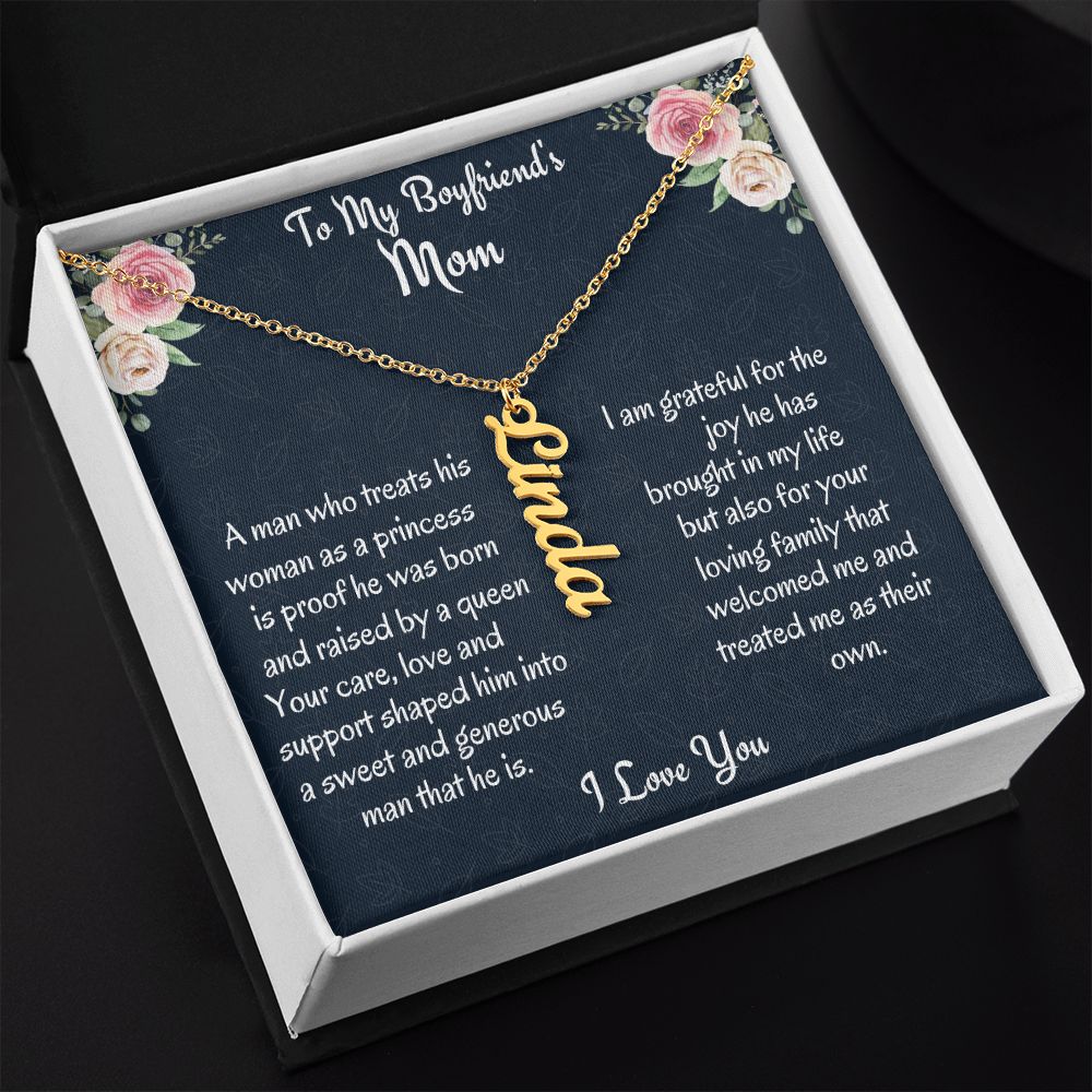 To My Boyfriend's Mom Vertical Name Necklace, Birthday Gift For Boyfriend's Mom, Wedding Anniversary Gift, Mothers Day Gift, From Bonus Daughter.