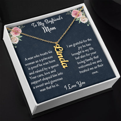 To My Boyfriend's Mom Vertical Name Necklace, Birthday Gift For Boyfriend's Mom, Wedding Anniversary Gift, Mothers Day Gift, From Bonus Daughter.