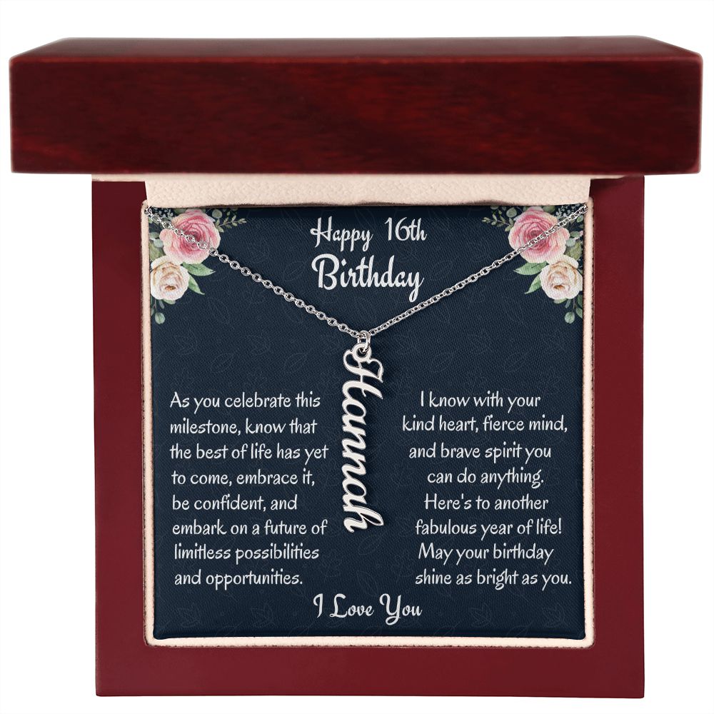 Happy 16'th Birthday Custom Vertical Name Necklace, Meaningful Jewelry, Teen Birthday Gift, Unique Gift, Sweet Sixteen Birthday Gift.