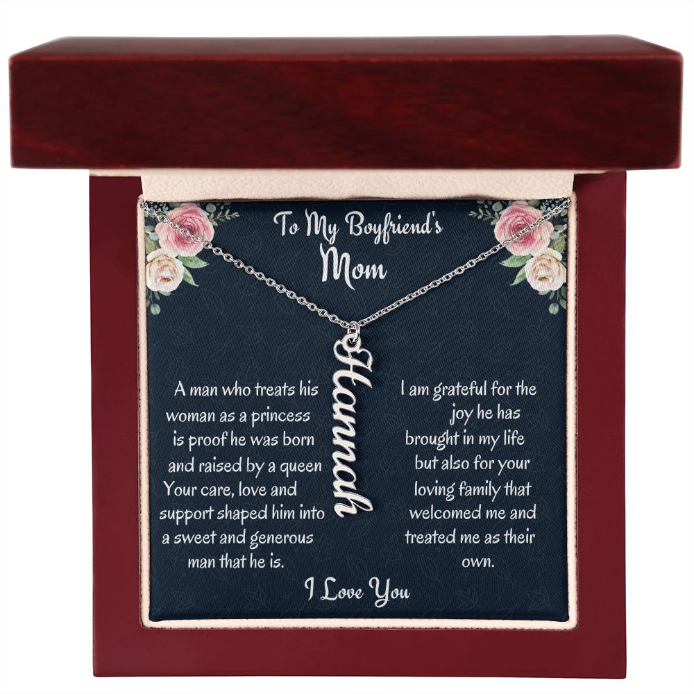 To My Boyfriend's Mom Vertical Name Necklace, Birthday Gift For Boyfriend's Mom, Wedding Anniversary Gift, Mothers Day Gift, From Bonus Daughter.