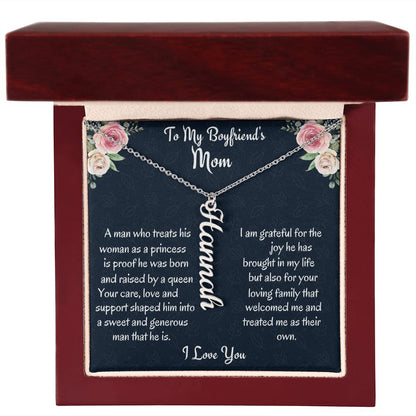To My Boyfriend's Mom Vertical Name Necklace, Birthday Gift For Boyfriend's Mom, Wedding Anniversary Gift, Mothers Day Gift, From Bonus Daughter.