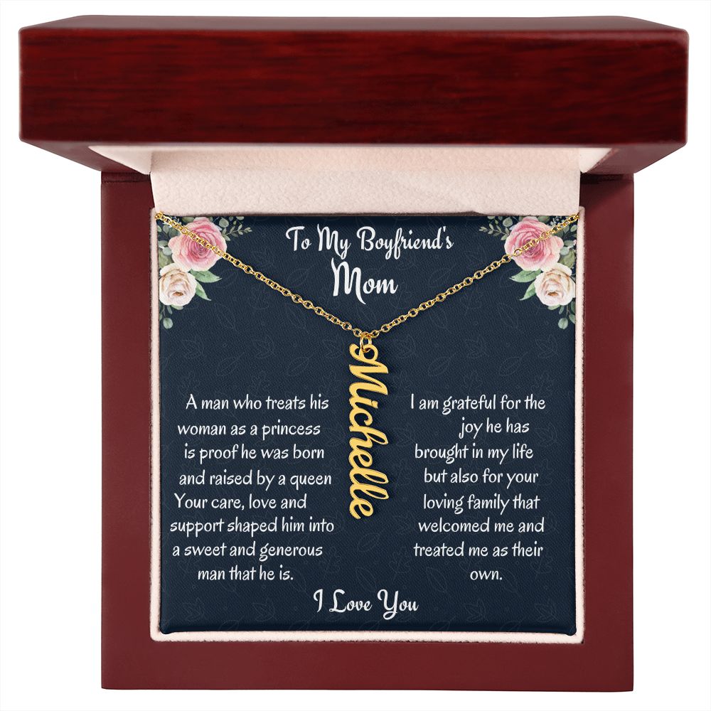 To My Boyfriend's Mom Vertical Name Necklace, Birthday Gift For Boyfriend's Mom, Wedding Anniversary Gift, Mothers Day Gift, From Bonus Daughter.