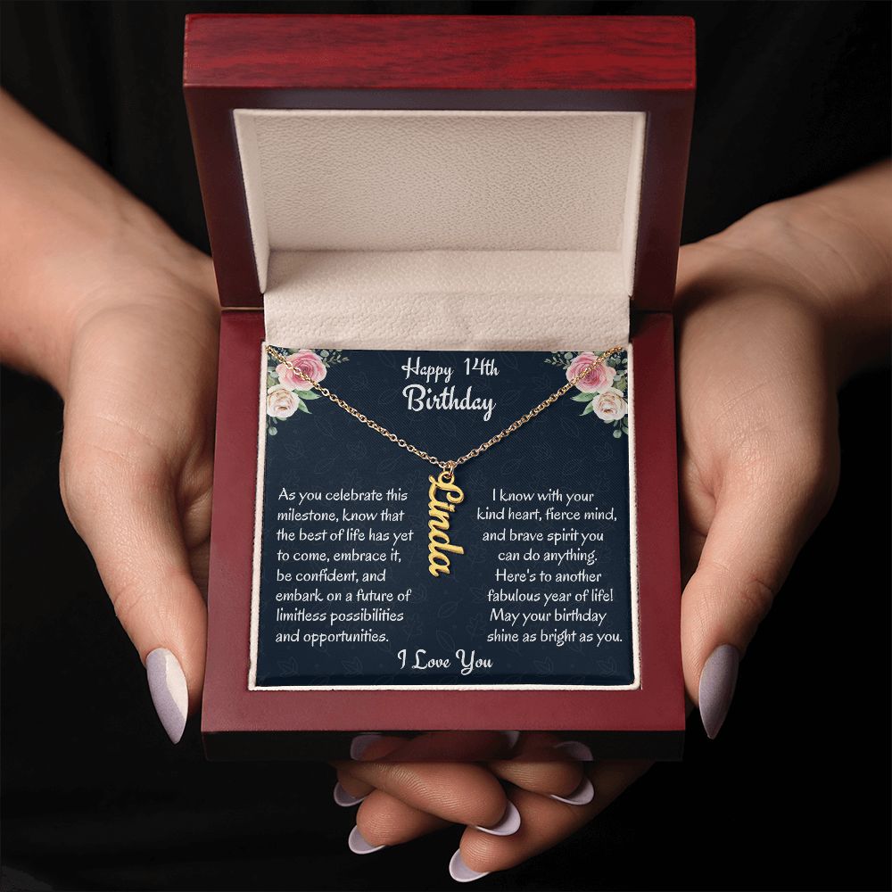 14th Birthday Necklace, Script Name Necklace, Stainless Steel or 18K Yellow Gold Finish, Birthday Gift for 14 Year Old Girl, Happy 14th Gold Finish
