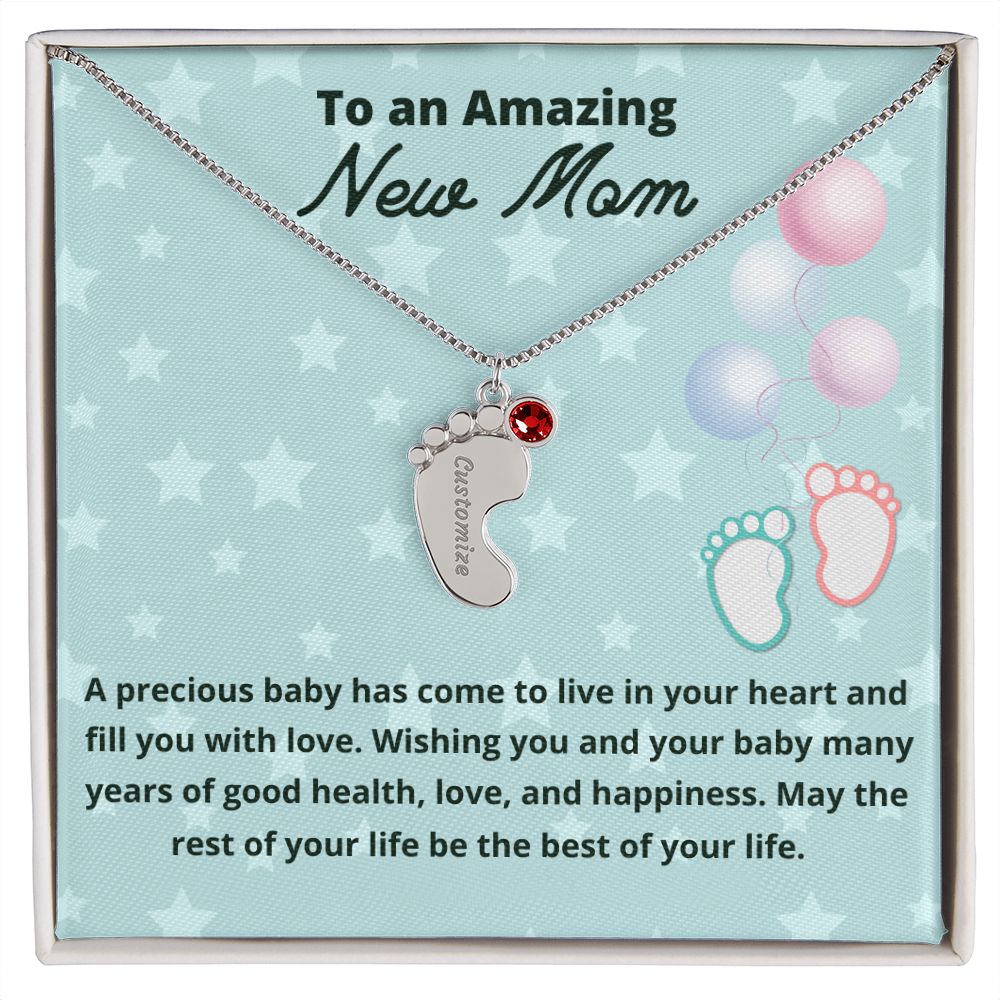 To An Amazing New Mom Custom Baby Feet Necklace, Engraved Baby Feet Necklace, Gift For New Mom, First Time Mom To Be Gift.
