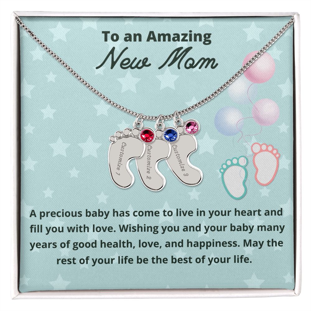 To An Amazing New Mom Custom Baby Feet Necklace, Engraved Baby Feet Necklace, Gift For New Mom, First Time Mom To Be Gift.