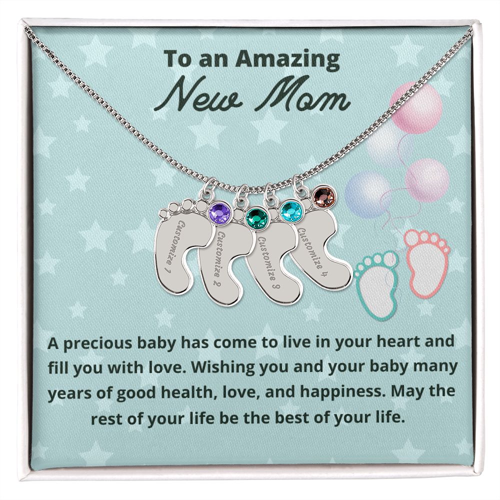 To An Amazing New Mom Custom Baby Feet Necklace, Engraved Baby Feet Necklace, Gift For New Mom, First Time Mom To Be Gift.