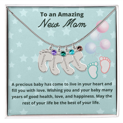 To An Amazing New Mom Custom Baby Feet Necklace, Engraved Baby Feet Necklace, Gift For New Mom, First Time Mom To Be Gift.