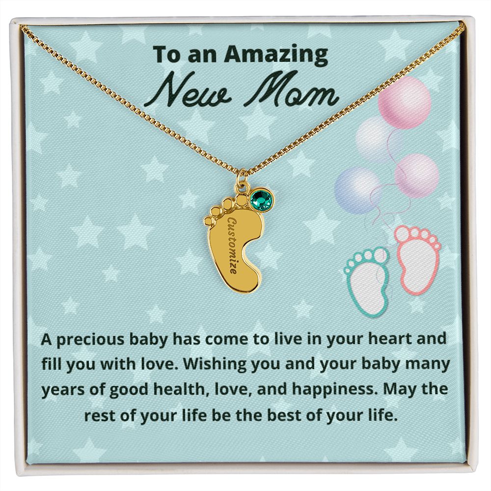To An Amazing New Mom Custom Baby Feet Necklace, Engraved Baby Feet Necklace, Gift For New Mom, First Time Mom To Be Gift.
