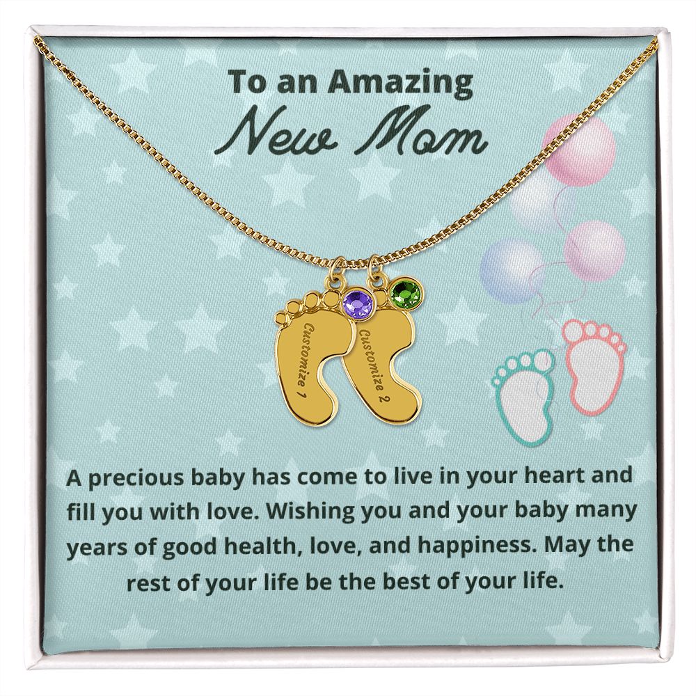 To An Amazing New Mom Custom Baby Feet Necklace, Engraved Baby Feet Necklace, Gift For New Mom, First Time Mom To Be Gift.