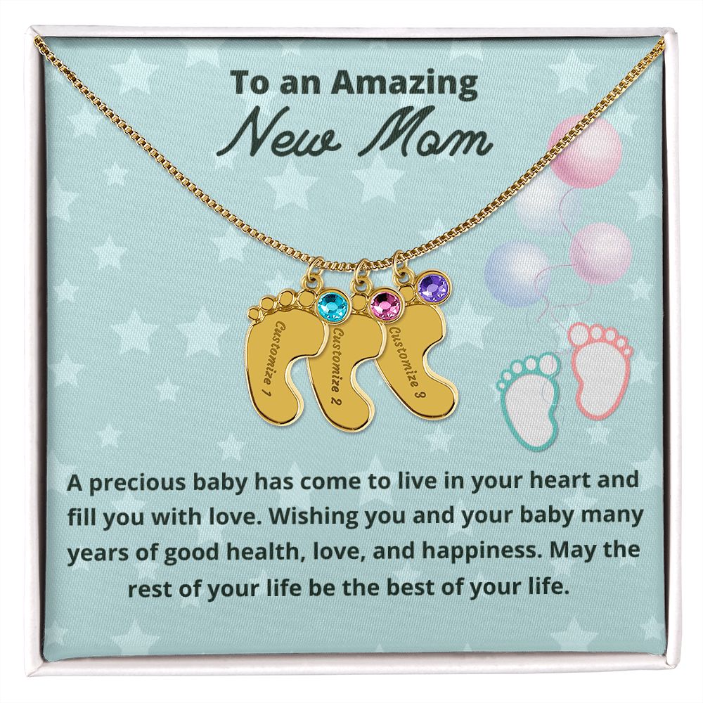 To An Amazing New Mom Custom Baby Feet Necklace, Engraved Baby Feet Necklace, Gift For New Mom, First Time Mom To Be Gift.