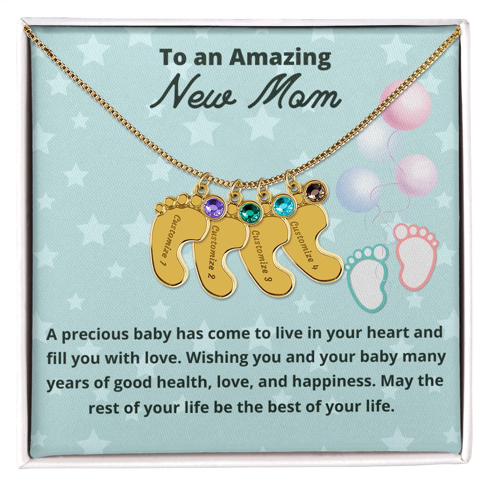 To An Amazing New Mom Custom Baby Feet Necklace, Engraved Baby Feet Necklace, Gift For New Mom, First Time Mom To Be Gift.