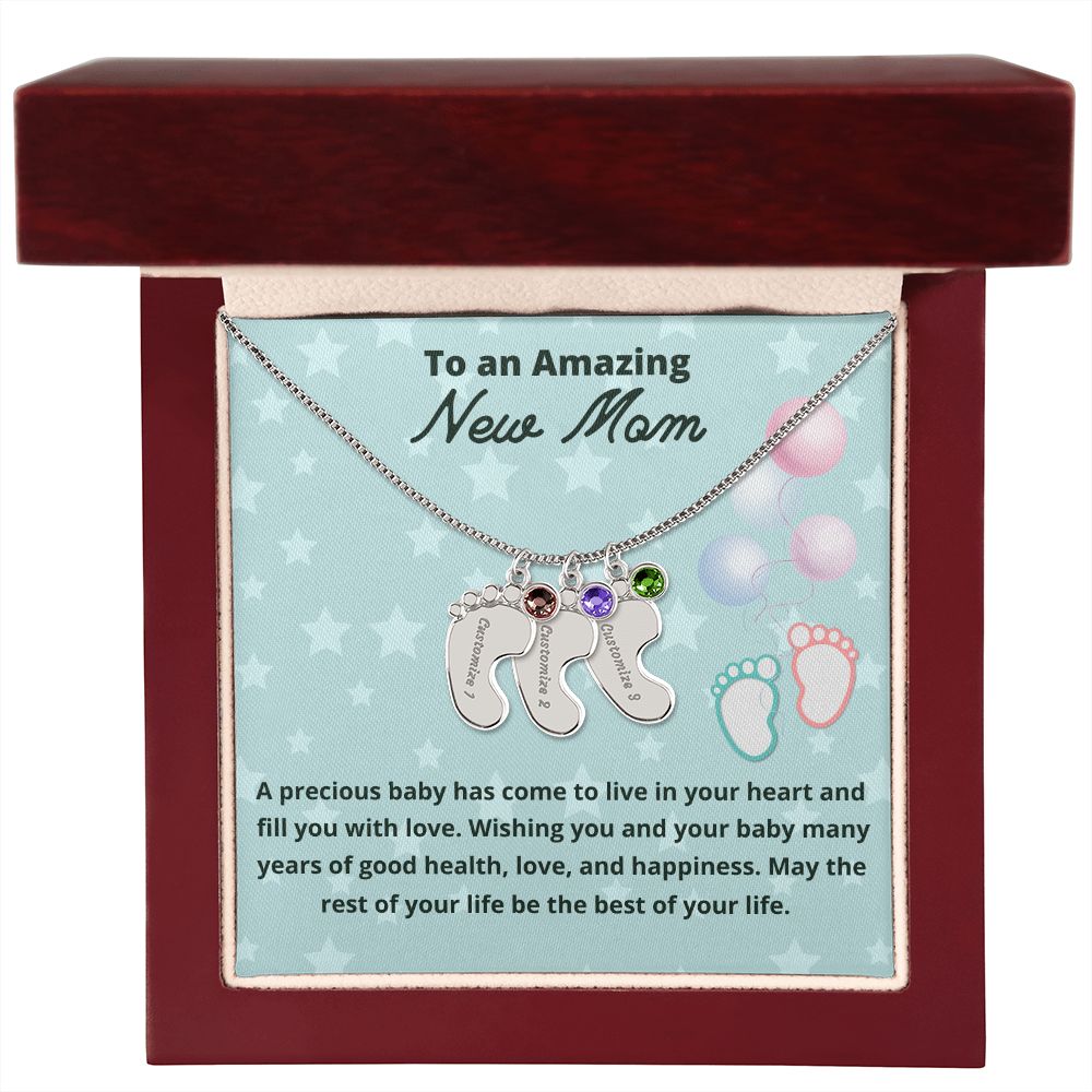 To An Amazing New Mom Custom Baby Feet Necklace, Engraved Baby Feet Necklace, Gift For New Mom, First Time Mom To Be Gift.