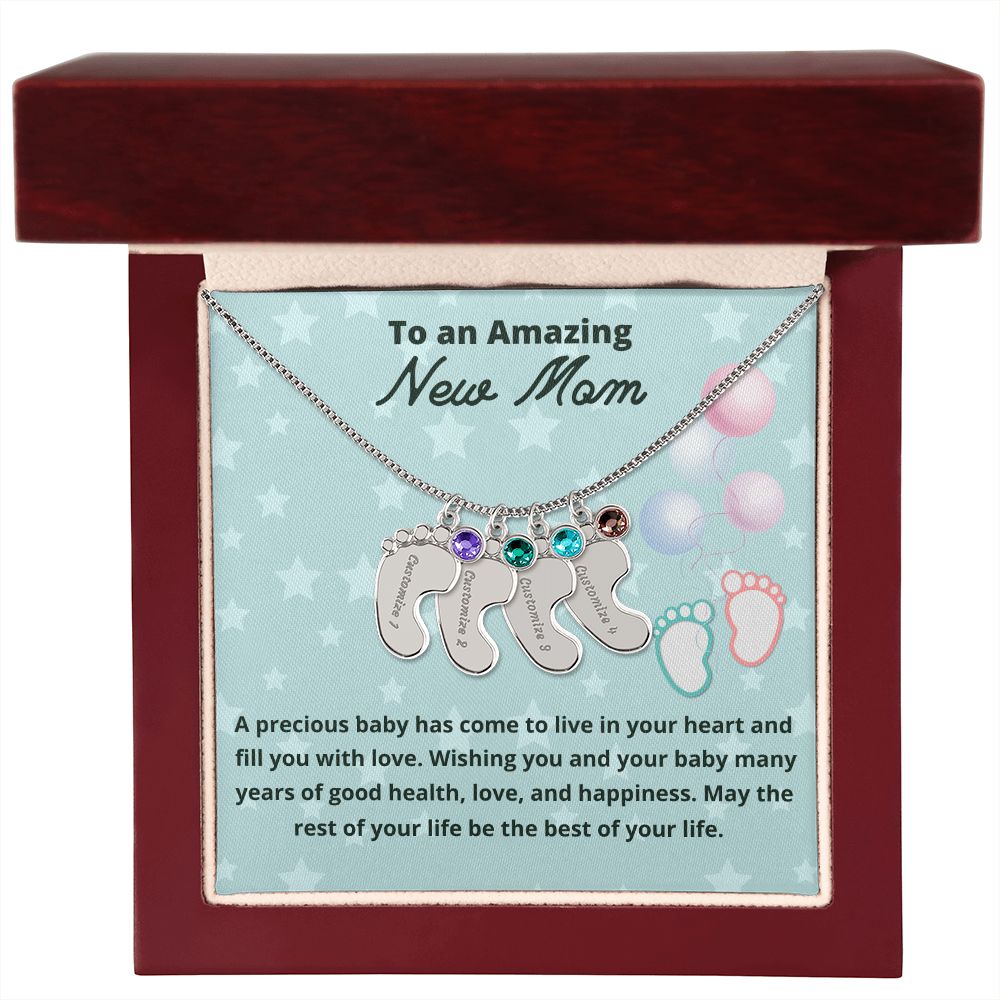 To An Amazing New Mom Custom Baby Feet Necklace, Engraved Baby Feet Necklace, Gift For New Mom, First Time Mom To Be Gift.