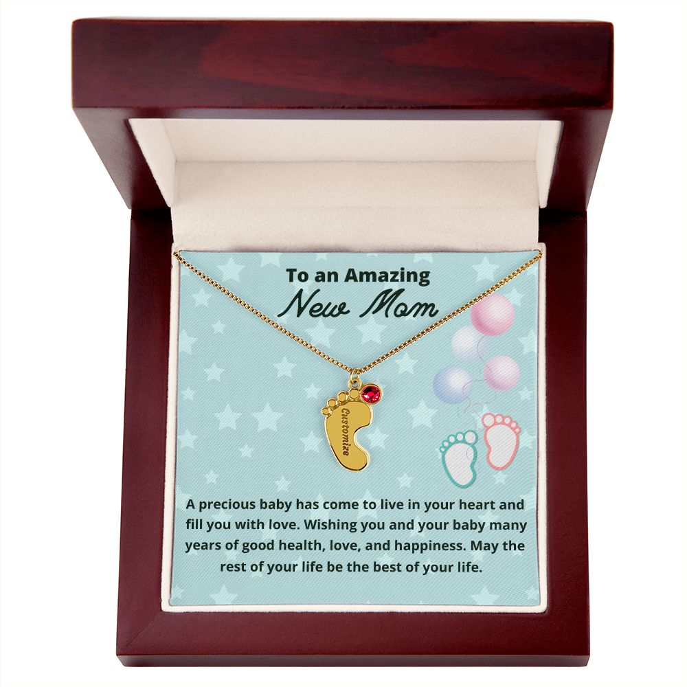 To An Amazing New Mom Custom Baby Feet Necklace, Engraved Baby Feet Necklace, Gift For New Mom, First Time Mom To Be Gift.