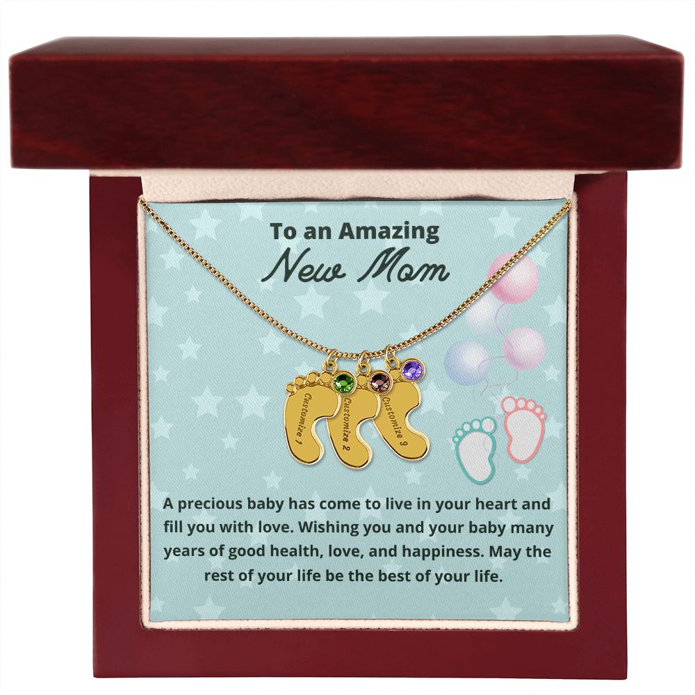 To An Amazing New Mom Custom Baby Feet Necklace, Engraved Baby Feet Necklace, Gift For New Mom, First Time Mom To Be Gift.