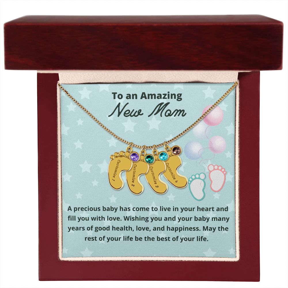 To An Amazing New Mom Custom Baby Feet Necklace, Engraved Baby Feet Necklace, Gift For New Mom, First Time Mom To Be Gift.