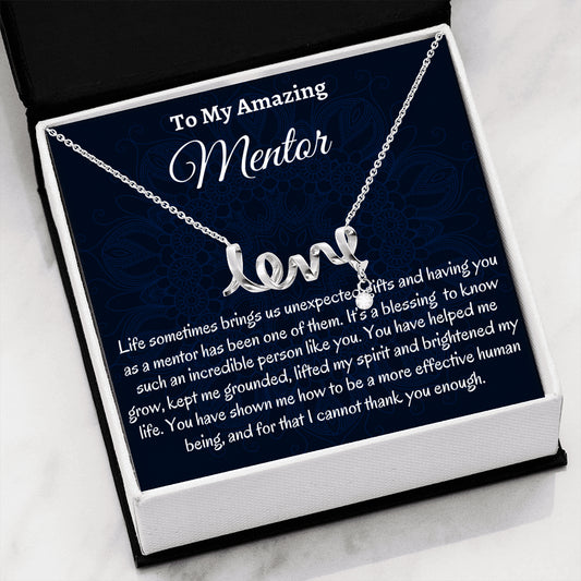 Mentor Gift For Women, Scripted Love Necklace, Appreciation Gift for Mentor, Career Mentor, Gift For Boss, Thank You Gift For Teacher