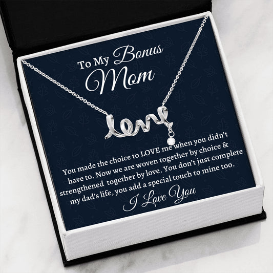Stepmom  Necklace Gift, Gift For Bonus Mom, Scripted Love Necklace, Birthday Gift For Stepmom From Stepdaughter Gift From Stepson