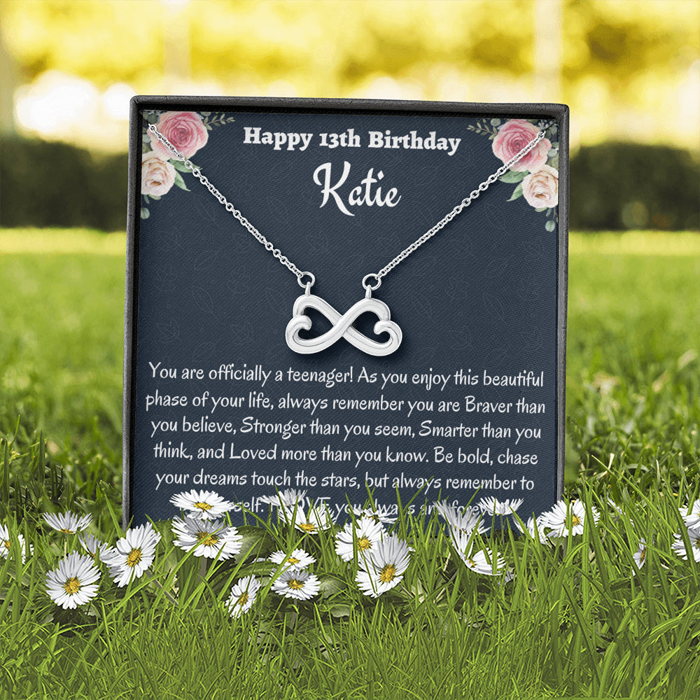 Personalized Thirteenth Birthday Gift, Gift for 13 year old Girl, Infinity Necklace, Birthday Present for 13 Year Old, Teen Birthday Gift, Officially A Teenager Gift.