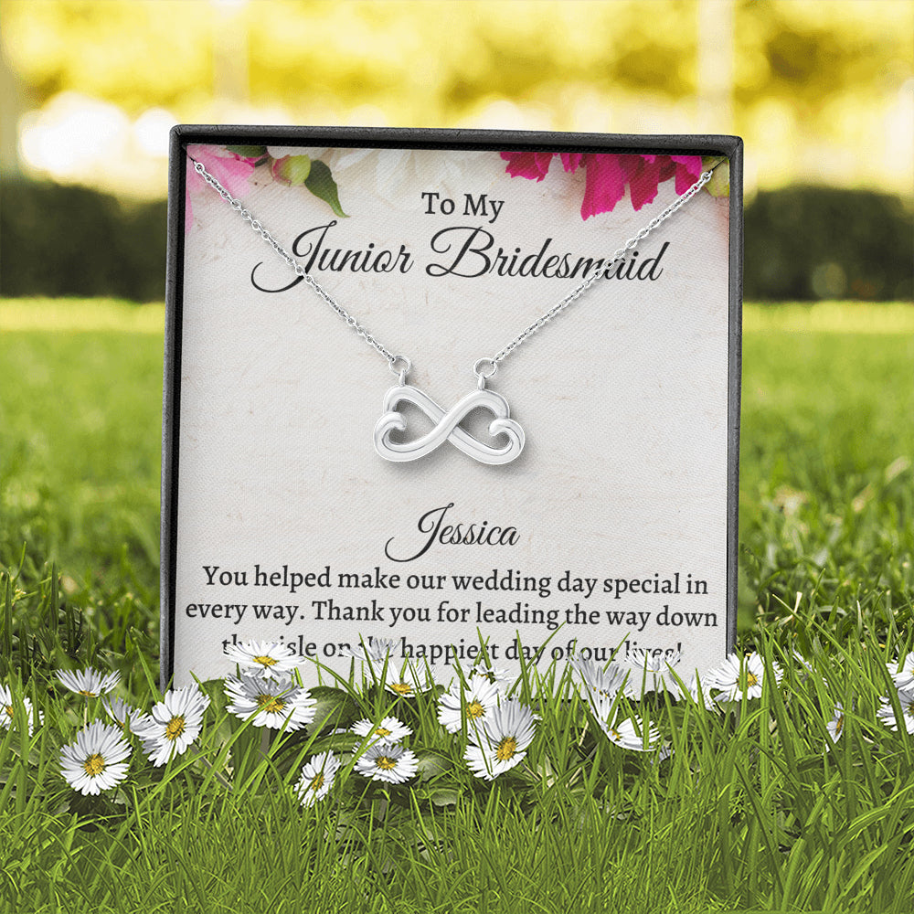Junior Bridesmaid Gift Necklace, Infinity Necklace Personalized Flower Girl Gift for Junior Bridesmaid, Jewelry for jr Bridesmaid
