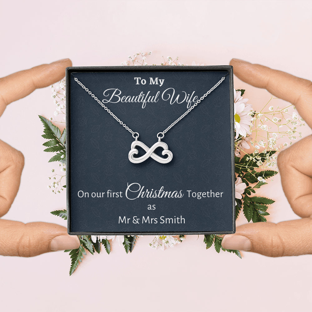 To My Wife Infinity Hearts Necklace Gift, Personalized Wife Gift On Our First Christmas Together Gift From Husband, Gift For Her