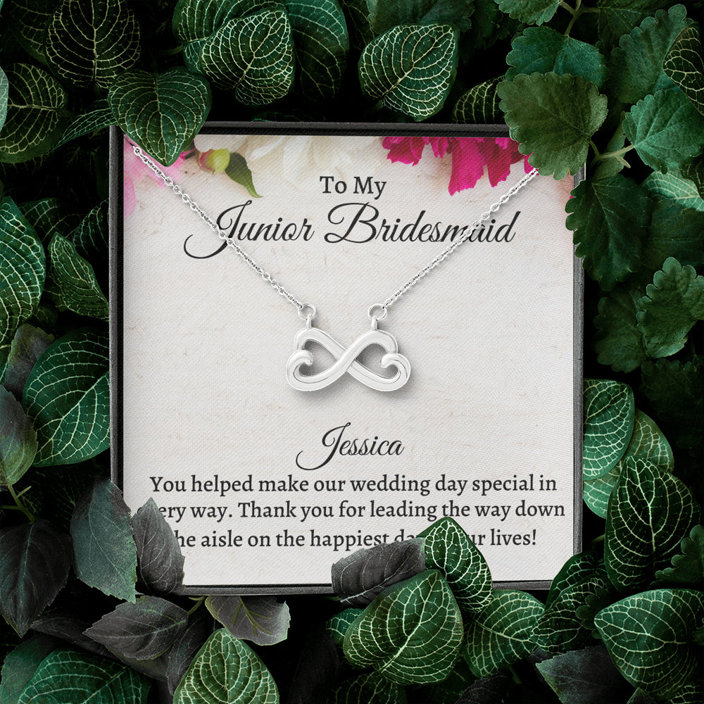Junior Bridesmaid Gift Necklace, Infinity Necklace Personalized Flower Girl Gift for Junior Bridesmaid, Jewelry for jr Bridesmaid