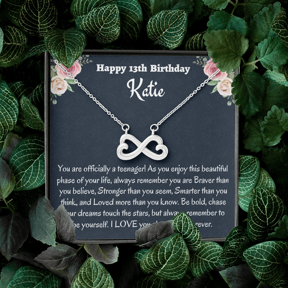 Personalized Thirteenth Birthday Gift, Gift for 13 year old Girl, Infinity Necklace, Birthday Present for 13 Year Old, Teen Birthday Gift, Officially A Teenager Gift.