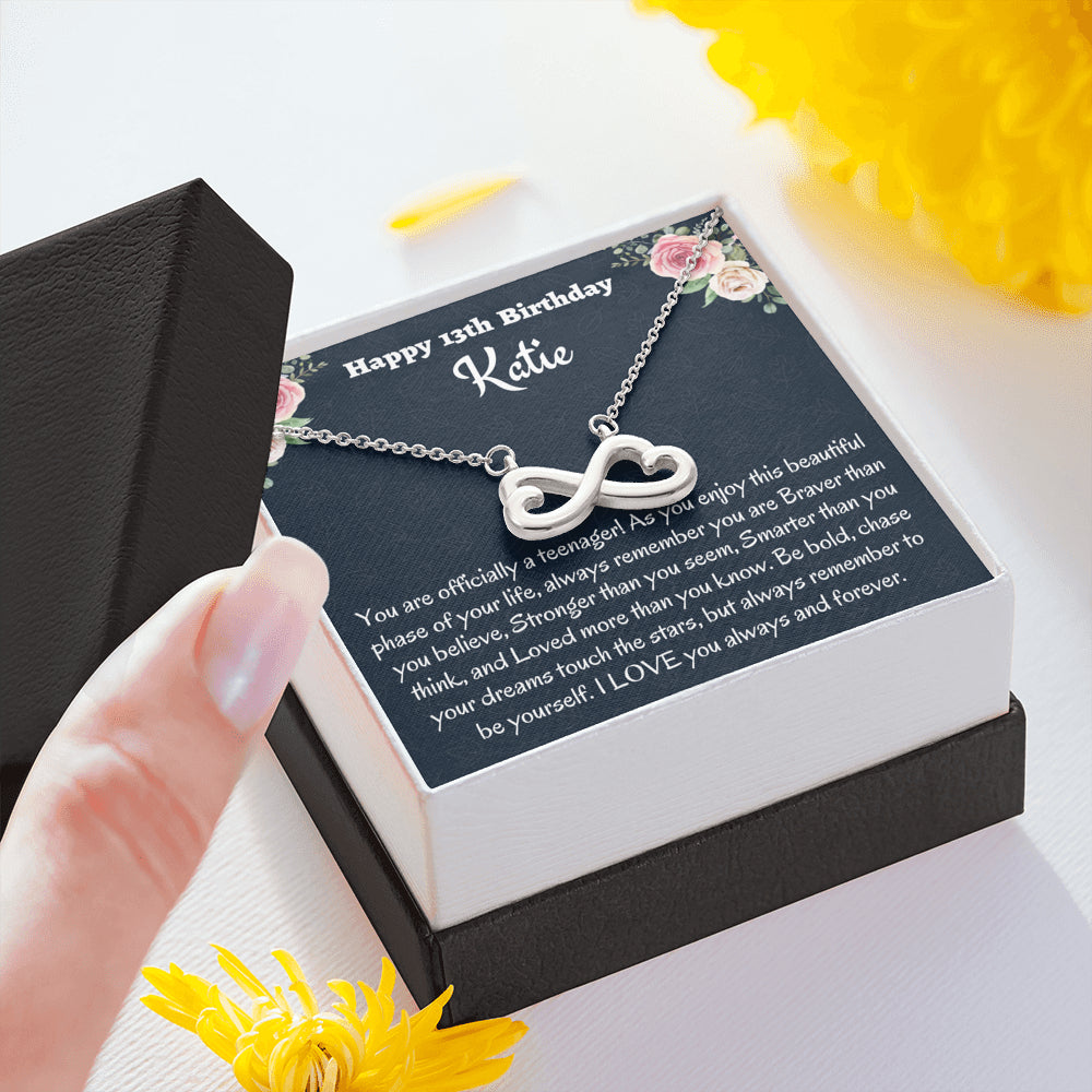 Personalized Thirteenth Birthday Gift, Gift for 13 year old Girl, Infinity Necklace, Birthday Present for 13 Year Old, Teen Birthday Gift, Officially A Teenager Gift.