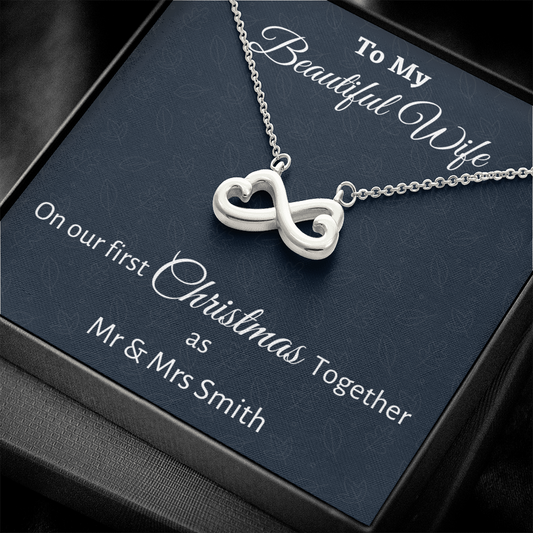 To My Wife Infinity Hearts Necklace Gift, Personalized Wife Gift On Our First Christmas Together Gift From Husband, Gift For Her