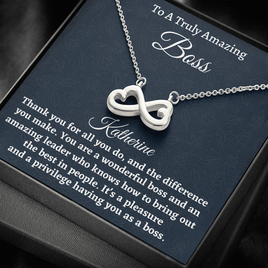 Personalized Boss Gift for Women Boss, Infinity Necklace, Boss Lady Jewelry Gift, Appreciation Thank You Gift For An Amazing Boss