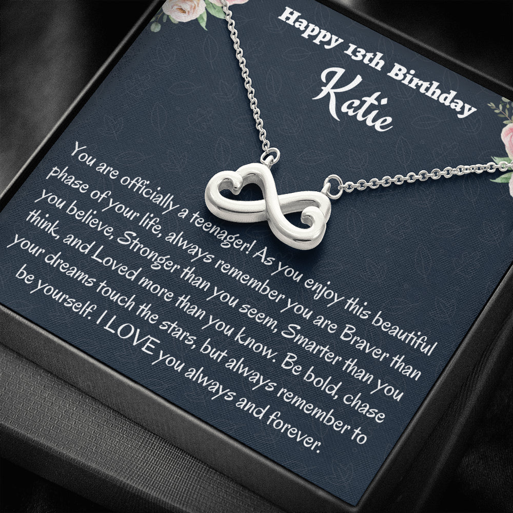 Personalized Thirteenth Birthday Gift, Gift for 13 year old Girl, Infinity Necklace, Birthday Present for 13 Year Old, Teen Birthday Gift, Officially A Teenager Gift.