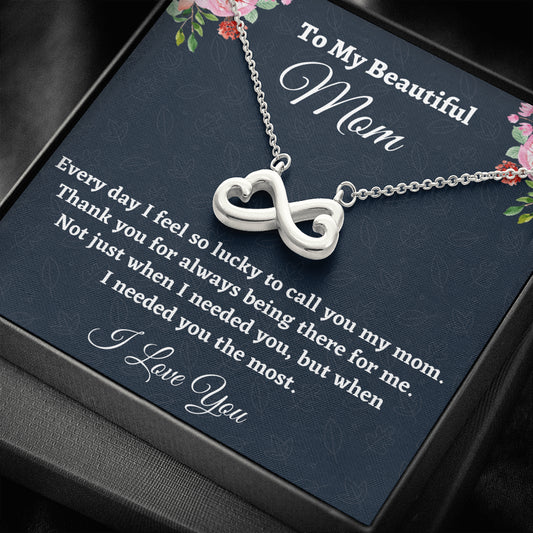Gift for Mom, Birthday Gift for Mom, Infinity Heart Necklace, Present From Daughter to Mother Christmas Gift From Son