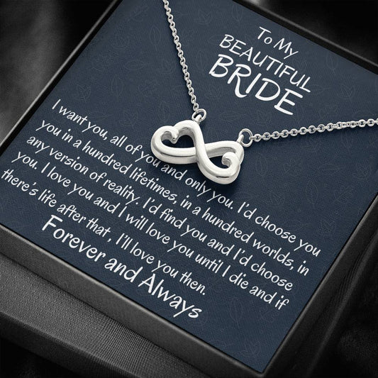 To My Bride Infinity Heart Necklace, Bride Gift, From Groom To Bride, Wedding Day Gift For Bride From Groom, Gift For Wife To Be
