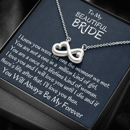 To My Bride Infinity Heart Necklace Gift, From Groom To Bride, Wedding Day Gift For Bride From Groom, To My Bride Gift