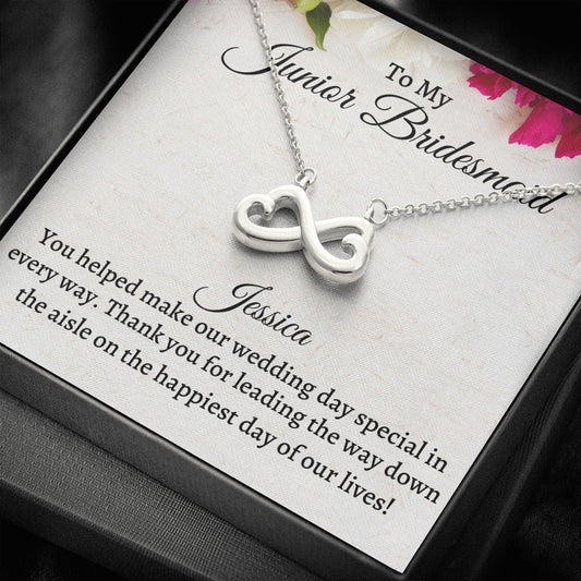 Junior Bridesmaid Gift Necklace, Infinity Necklace Personalized Flower Girl Gift for Junior Bridesmaid, Jewelry for jr Bridesmaid