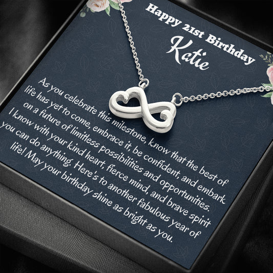 Personalized 21st Birthday Gift, Gift for 21 year Old Girl, Infinity Necklace, Birthday Present for 21 Year Old, Birthday Gift For Her, Birthday Gift for Friend or Daughter.