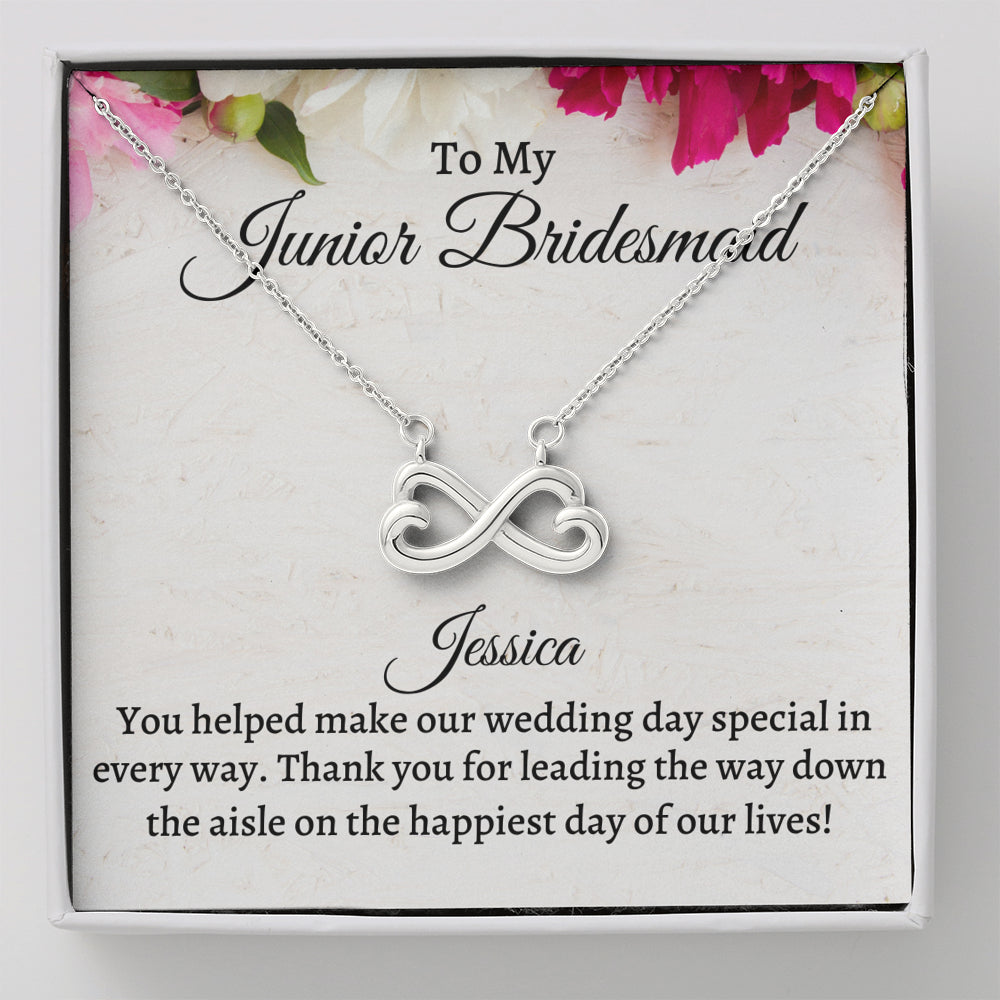 Junior Bridesmaid Gift Necklace, Infinity Necklace Personalized Flower Girl Gift for Junior Bridesmaid, Jewelry for jr Bridesmaid