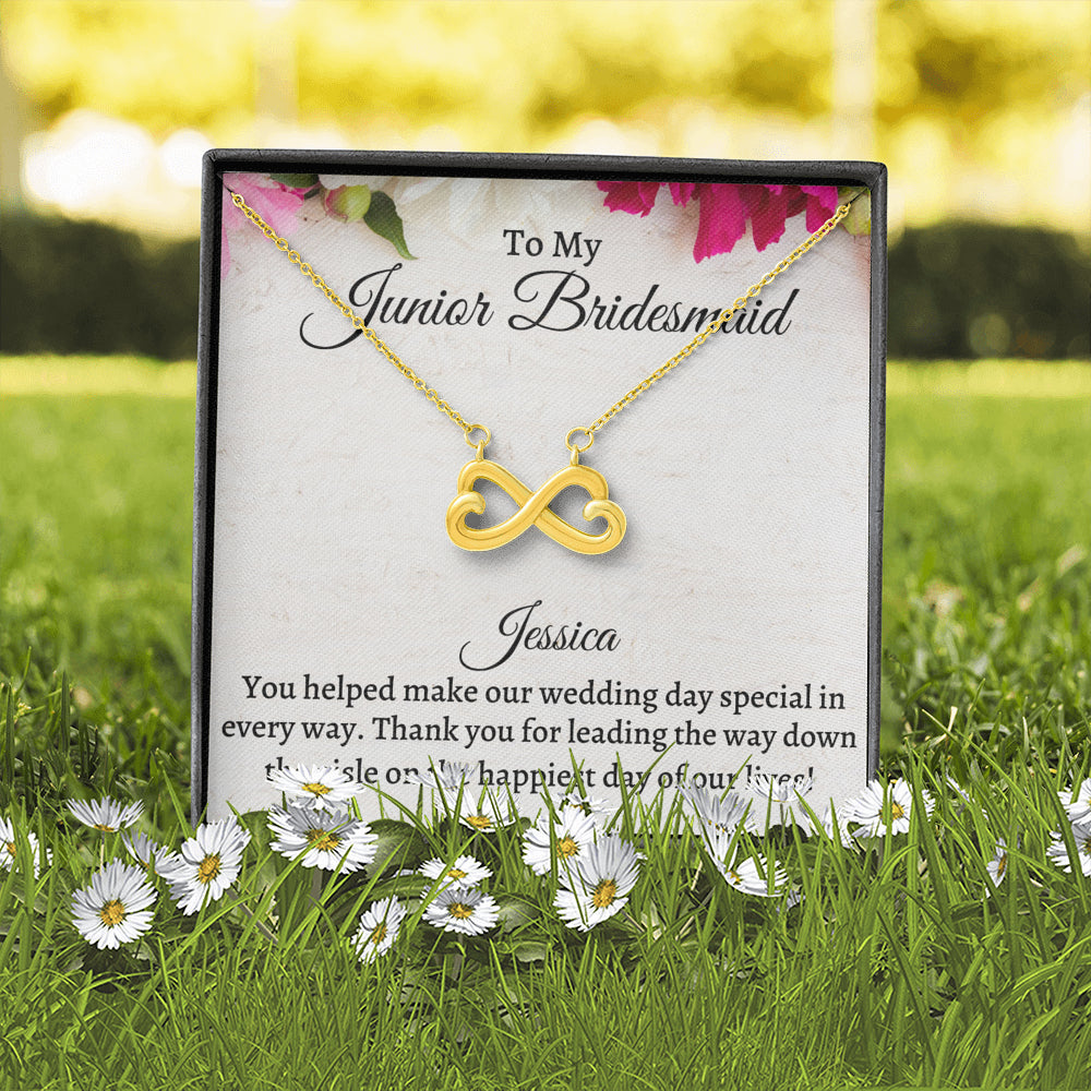 Junior Bridesmaid Gift Necklace, Infinity Necklace Personalized Flower Girl Gift for Junior Bridesmaid, Jewelry for jr Bridesmaid