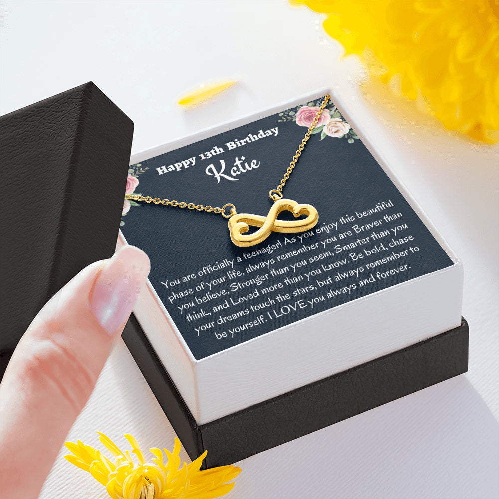 Personalized Thirteenth Birthday Gift, Gift for 13 year old Girl, Infinity Necklace, Birthday Present for 13 Year Old, Teen Birthday Gift, Officially A Teenager Gift.