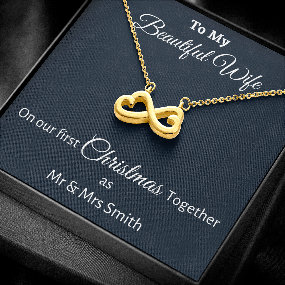 To My Wife Infinity Hearts Necklace Gift, Personalized Wife Gift On Our First Christmas Together Gift From Husband, Gift For Her
