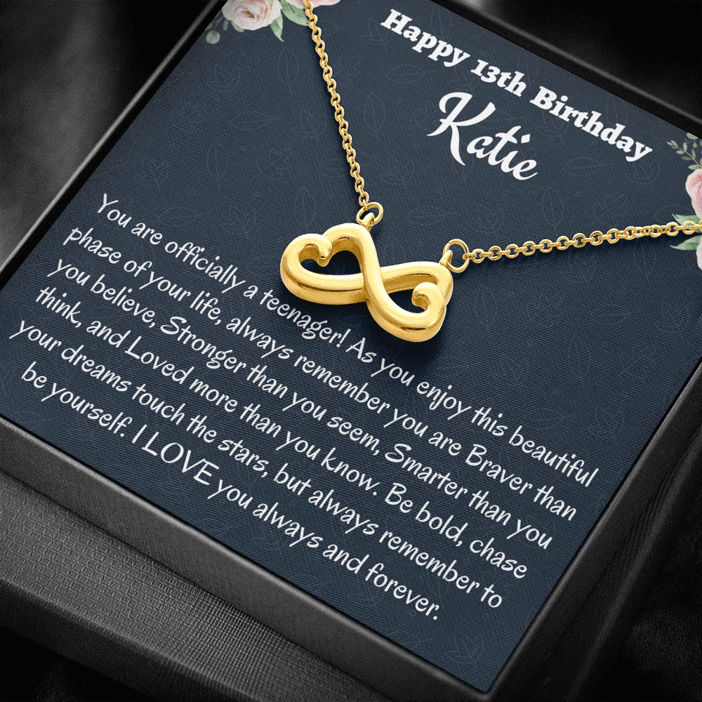 Personalized Thirteenth Birthday Gift, Gift for 13 year old Girl, Infinity Necklace, Birthday Present for 13 Year Old, Teen Birthday Gift, Officially A Teenager Gift.
