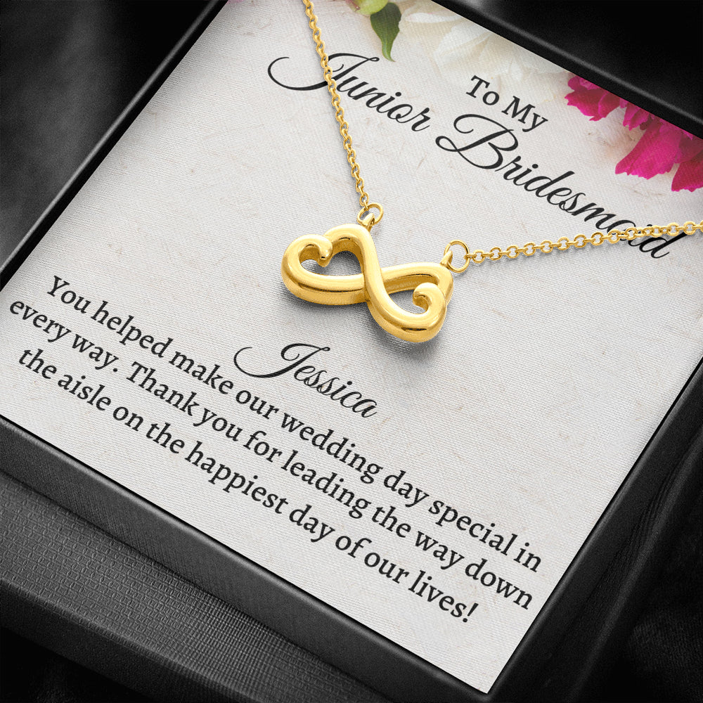 Junior Bridesmaid Gift Necklace, Infinity Necklace Personalized Flower Girl Gift for Junior Bridesmaid, Jewelry for jr Bridesmaid