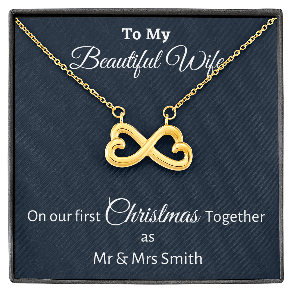 To My Wife Infinity Hearts Necklace Gift, Personalized Wife Gift On Our First Christmas Together Gift From Husband, Gift For Her